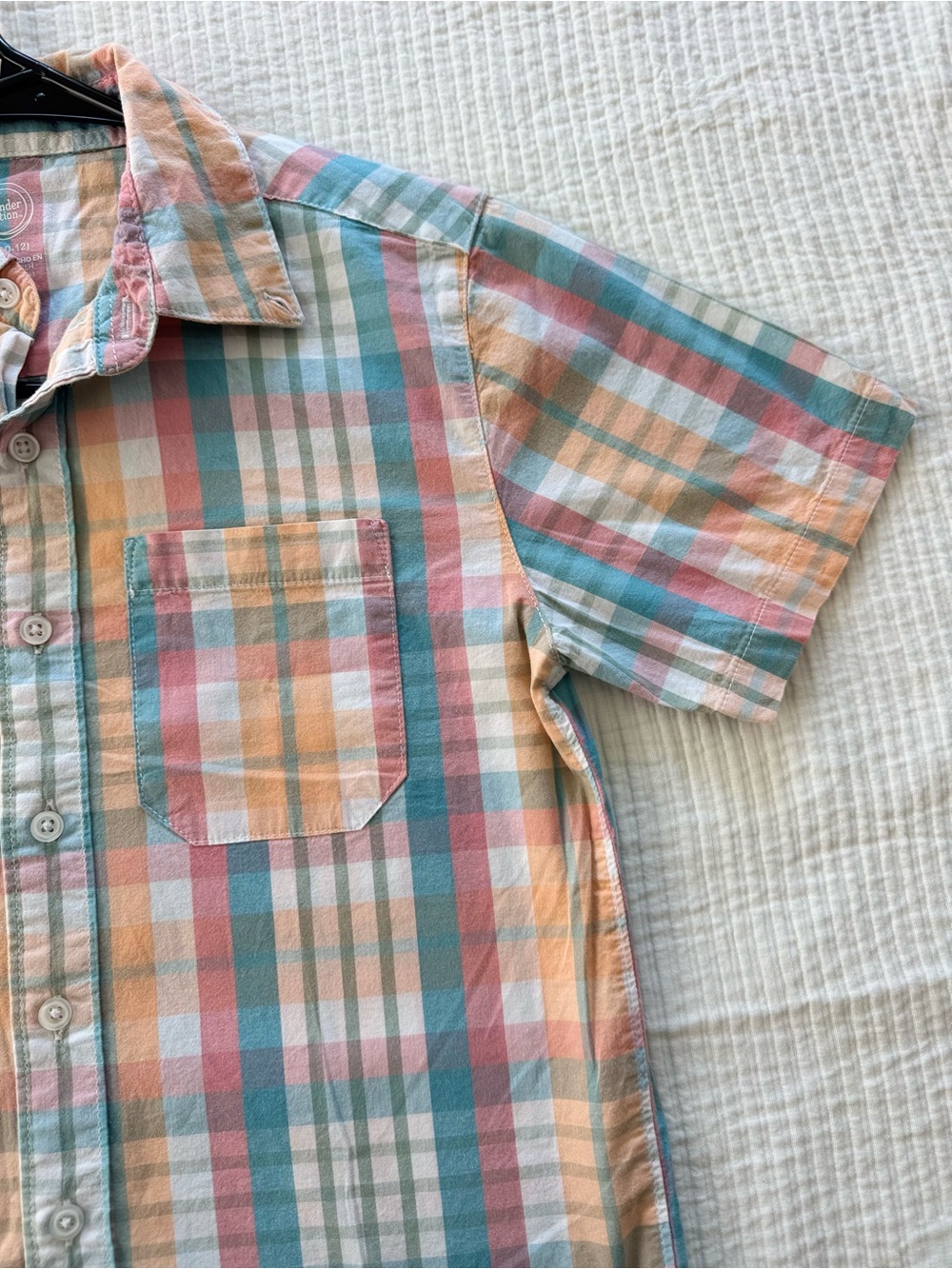 wonder nation Pastel Plaid Short-Sleeve Button-Down Large (10-12) size